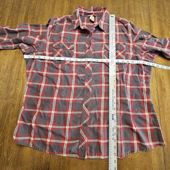 Duluth Trading Flannel Shirt Women XXL 2XL Button Up Long Sleeve Red Grey Plaid - Picture 2 of 5